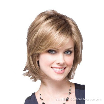 Wholesale short straight mix blonde with silvery-white hair wig synthetic hair wigs for women